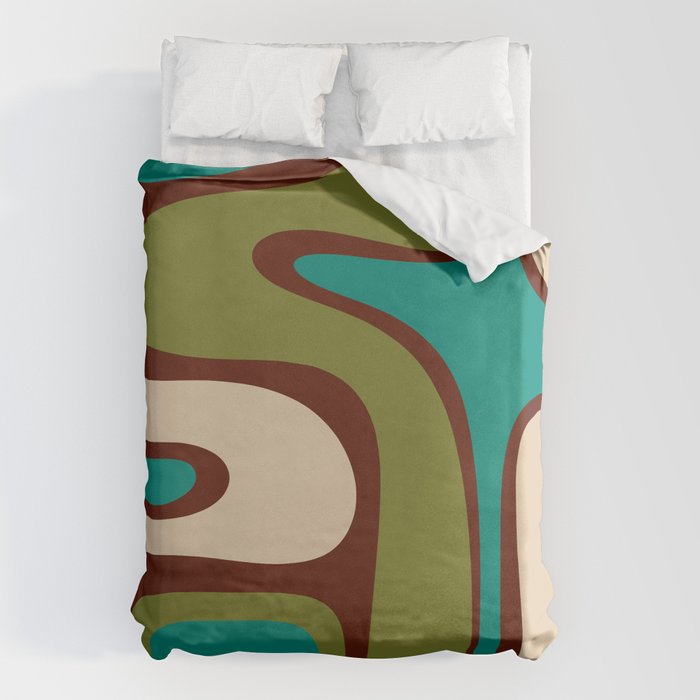 Retro Copacetic Abstract in Mid Mod Olive Green, Maroon, and Turquoise Teal  Duvet Cover Gallery Image 1