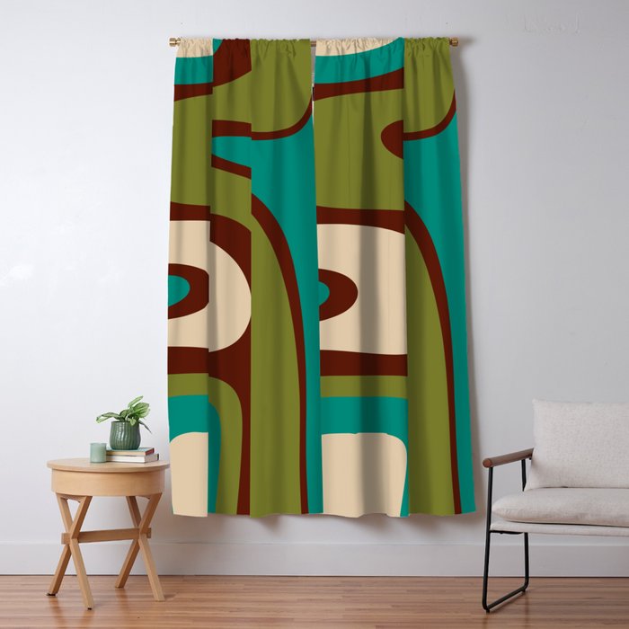 Retro Copacetic Abstract in Mid Mod Olive Green, Maroon, and Turquoise Teal  Window Curtain Gallery Image 5