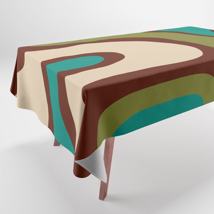 Retro Copacetic Abstract in Mid Mod Olive Green, Maroon, and Turquoise Teal  Tablecloth Gallery Image 1