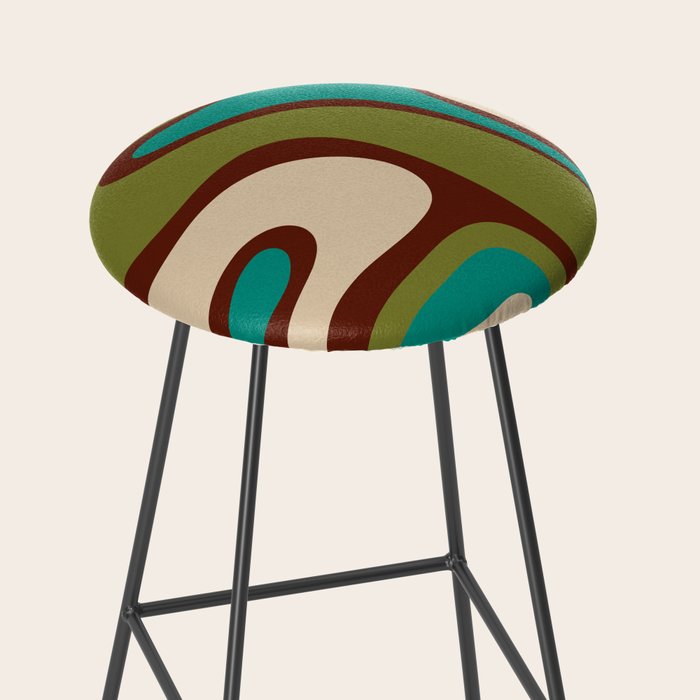 Retro Copacetic Abstract in Mid Mod Olive Green, Maroon, and Turquoise Teal  Stool Gallery Image 2
