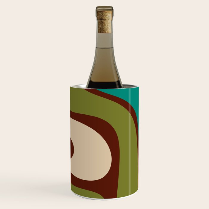 Retro Copacetic Abstract in Mid Mod Olive Green, Maroon, and Turquoise Teal  Wine Chiller Gallery Image 1