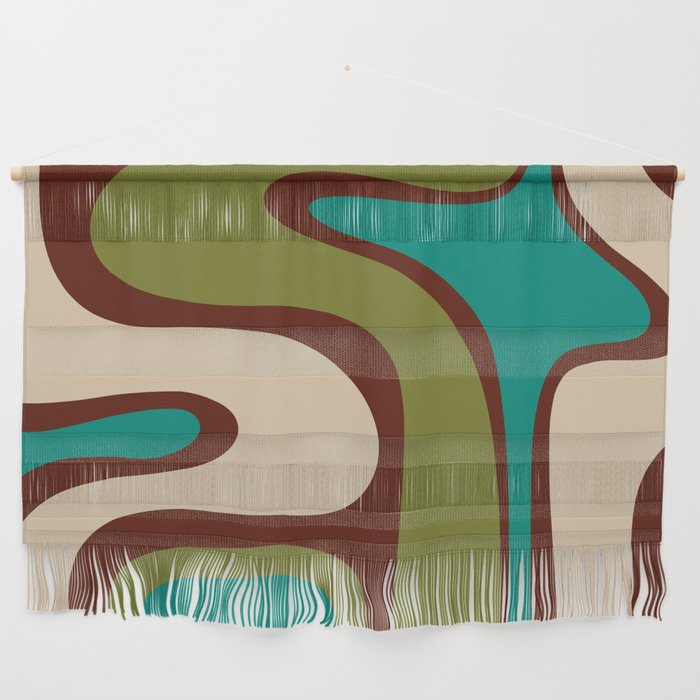 Retro Copacetic Abstract in Mid Mod Olive Green, Maroon, and Turquoise Teal  Wall Hanging Gallery Image 1