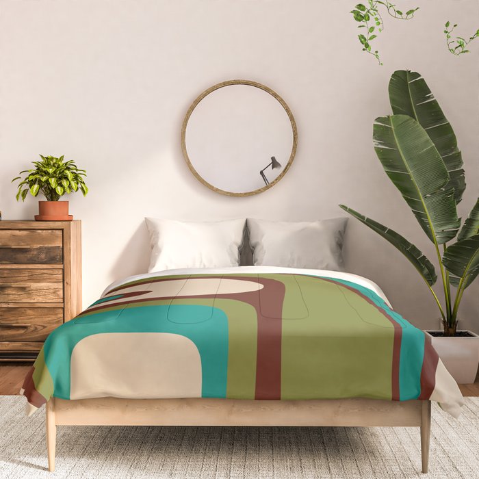 Retro Copacetic Abstract in Mid Mod Olive Green, Maroon, and Turquoise Teal  Comforter Gallery Image 3