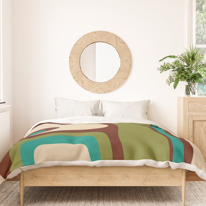 Retro Copacetic Abstract in Mid Mod Olive Green, Maroon, and Turquoise Teal  Duvet Cover Gallery Image 3