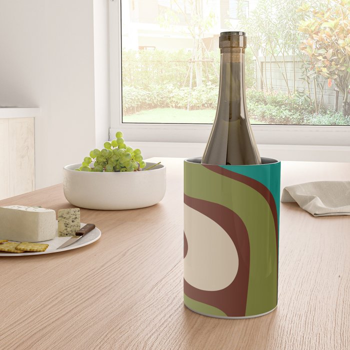 Retro Copacetic Abstract in Mid Mod Olive Green, Maroon, and Turquoise Teal  Wine Chiller Gallery Image 4