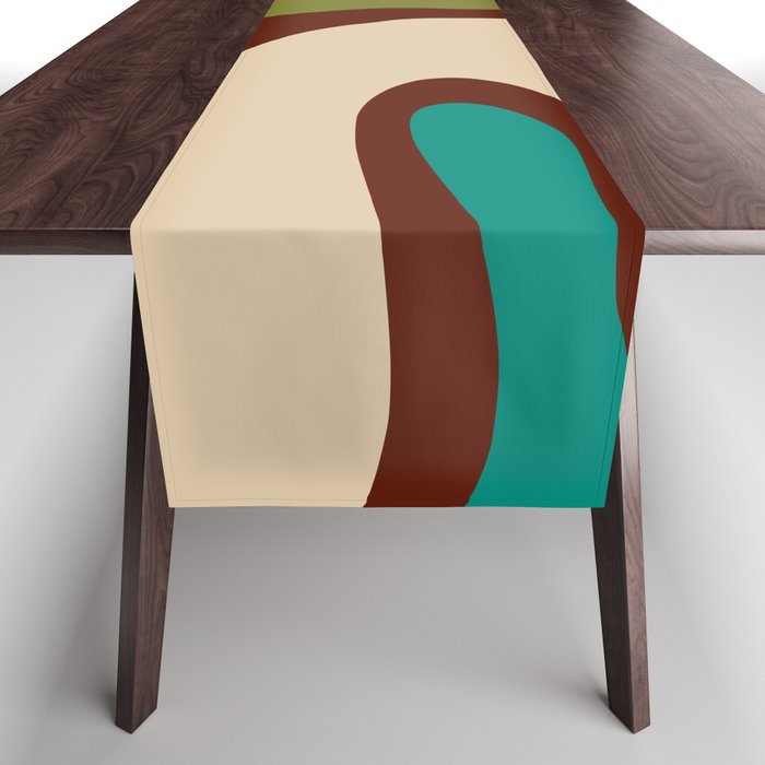 Retro Copacetic Abstract in Mid Mod Olive Green, Maroon, and Turquoise Teal  Table Runner Gallery Image 1