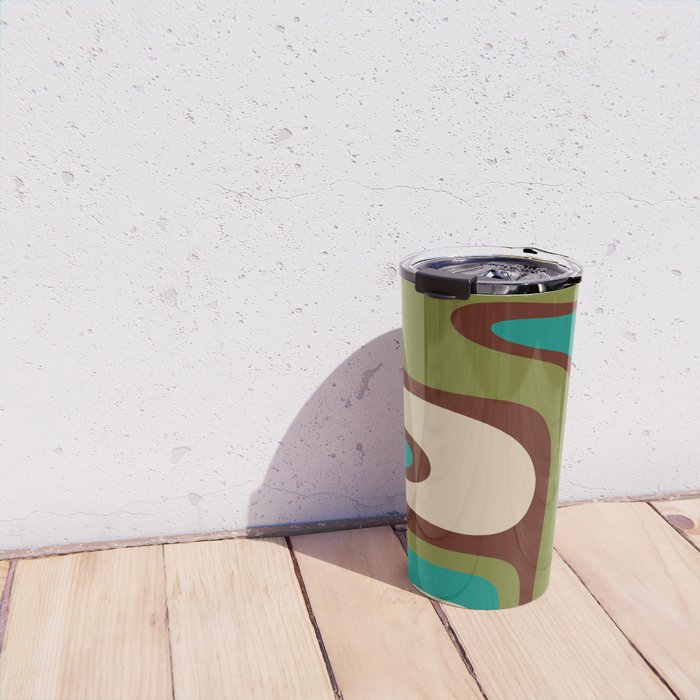 Retro Copacetic Abstract in Mid Mod Olive Green, Maroon, and Turquoise Teal  Travel Mug Gallery Image 4