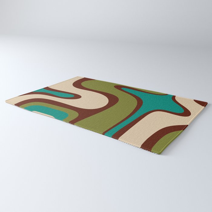 Retro Copacetic Abstract in Mid Mod Olive Green, Maroon, and Turquoise Teal  Rug Gallery Image 3