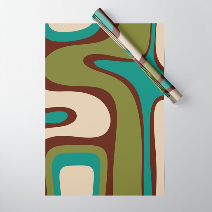 Retro Copacetic Abstract in Mid Mod Olive Green, Maroon, and Turquoise Teal  Wrapping Paper Gallery Image 1