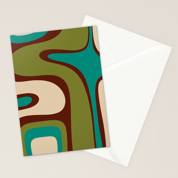 Retro Copacetic Abstract in Mid Mod Olive Green, Maroon, and Turquoise Teal  Stationery Card Gallery Image 2