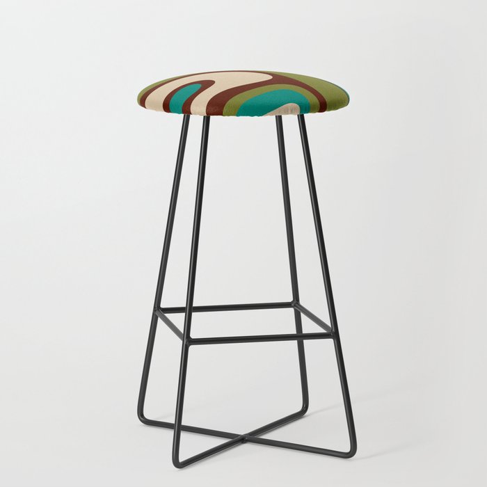 Retro Copacetic Abstract in Mid Mod Olive Green, Maroon, and Turquoise Teal  Stool Gallery Image 1