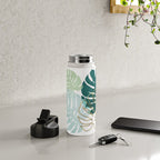 Tropical minimal / green, turquoise and gold monstera Water Bottle Gallery Image 4
