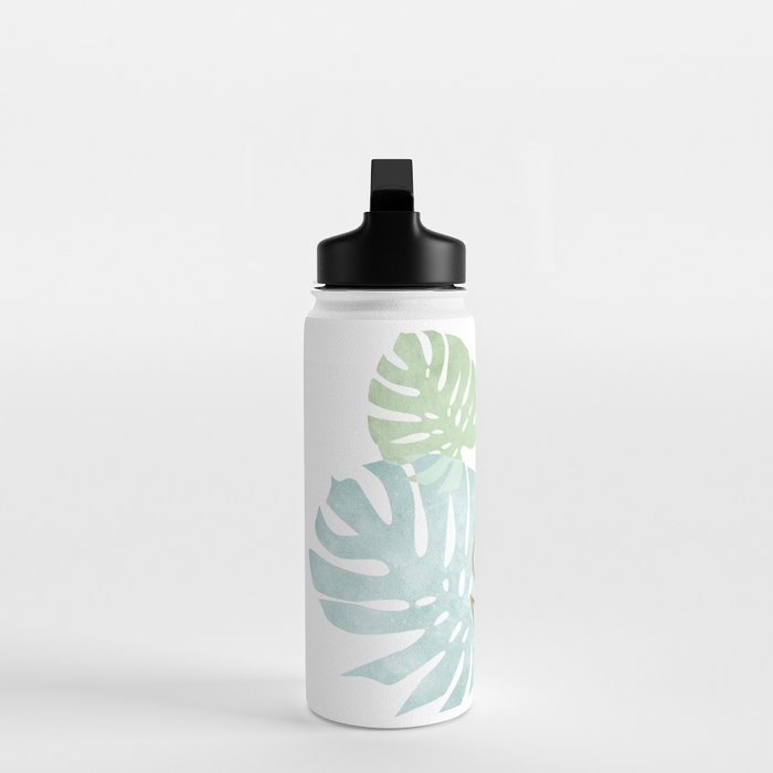 Tropical minimal / green, turquoise and gold monstera Water Bottle Gallery Image 3
