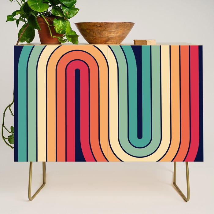 Retro 70s Stripe Colorful Rainbow 514 Credenza Gallery Image 1