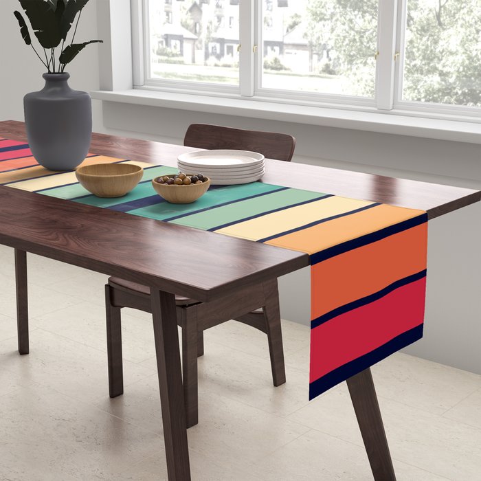 Retro 70s Stripe Colorful Rainbow 514 Table Runner Gallery Image 2