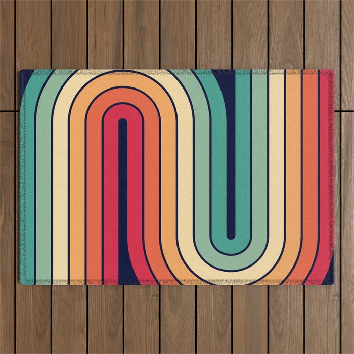 Retro 70s Stripe Colorful Rainbow 514 Outdoor Rug Gallery Image 1