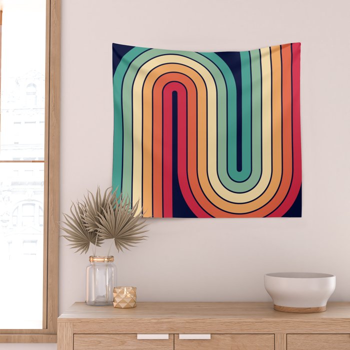 Retro 70s Stripe Colorful Rainbow 514 Wall Tapestry Gallery Image 2