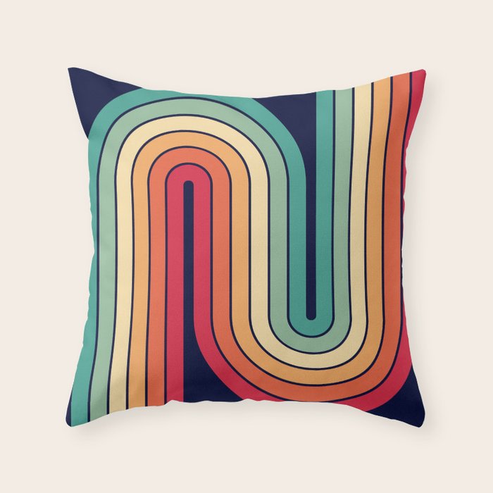 Retro 70s Stripe Colorful Rainbow 514 Throw Pillow Gallery Image 1