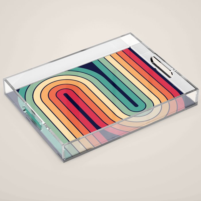 Retro 70s Stripe Colorful Rainbow 514 Acrylic Tray Gallery Image 1