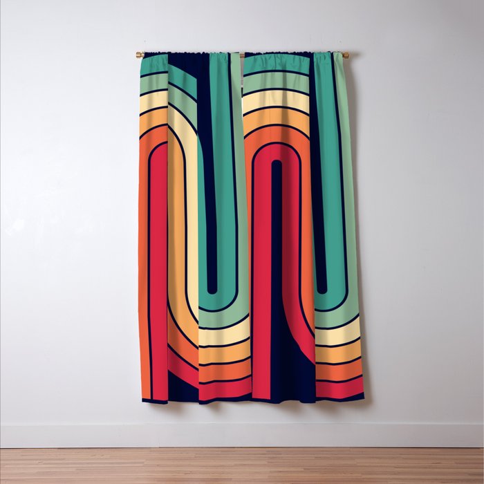 Retro 70s Stripe Colorful Rainbow 514 Window Curtain Gallery Image 3