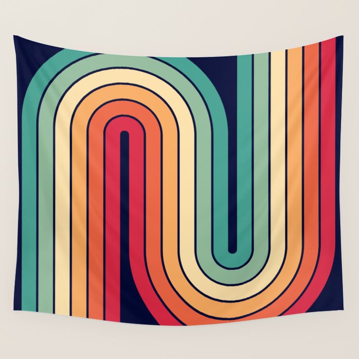 Retro 70s Stripe Colorful Rainbow 514 Wall Tapestry Gallery Image 4