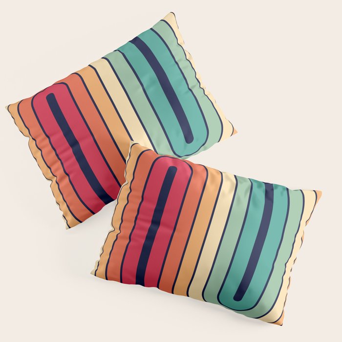 Retro 70s Stripe Colorful Rainbow 514 Pillow Sham Gallery Image 1