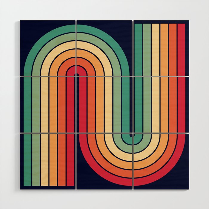 Retro 70s Stripe Colorful Rainbow 514 Wood Wall Art Gallery Image 1