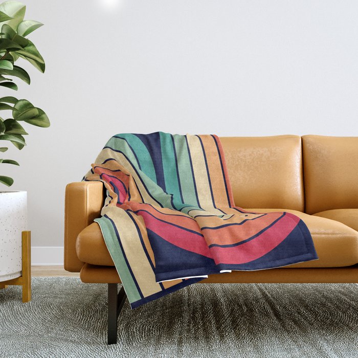 Retro 70s Stripe Colorful Rainbow 514 Throw Blanket Gallery Image 1