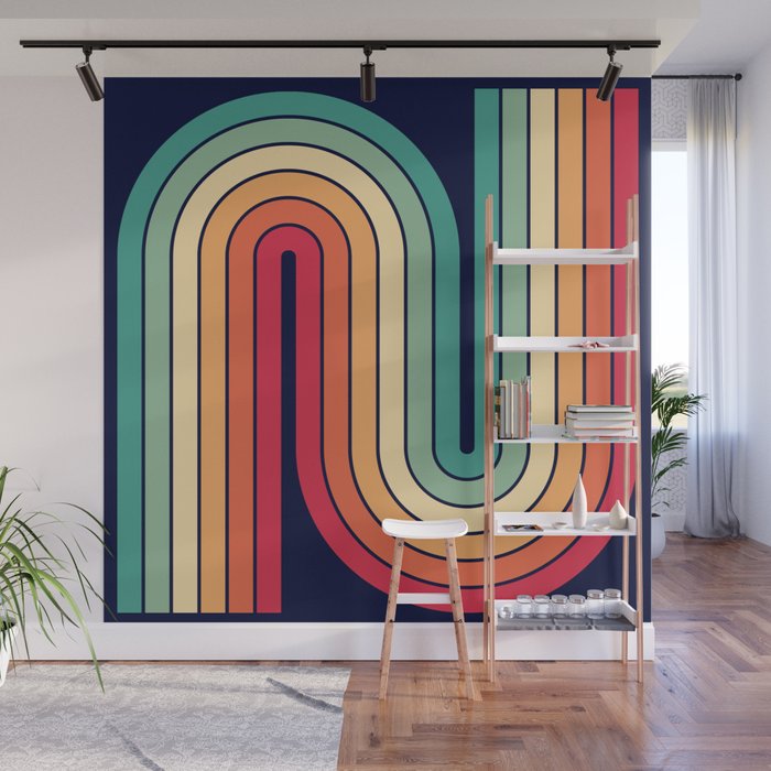 Retro 70s Stripe Colorful Rainbow 514 Wall Mural Gallery Image 1