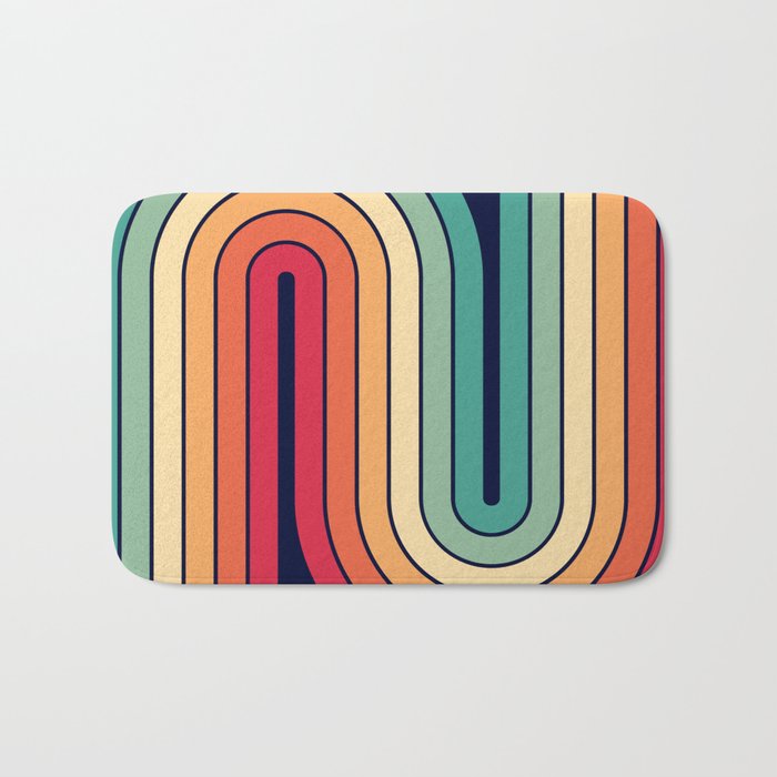 Retro 70s Stripe Colorful Rainbow 514 Bath Mat Gallery Image 1