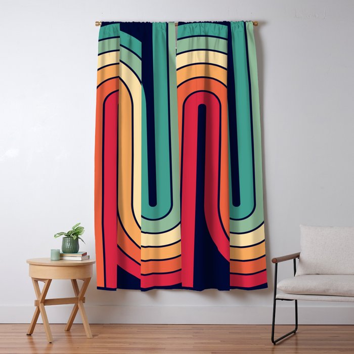 Retro 70s Stripe Colorful Rainbow 514 Window Curtain Gallery Image 5