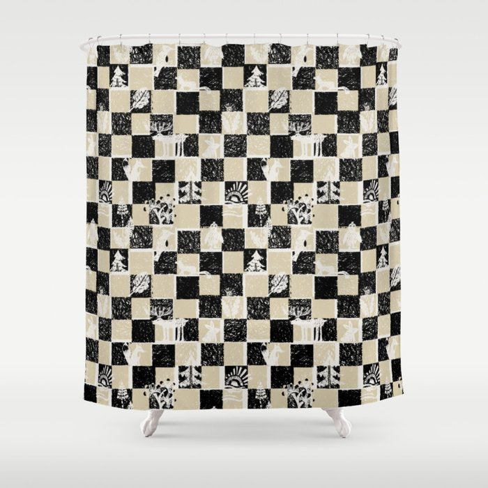 Black Forest check black and white Shower Curtain Gallery Image 1