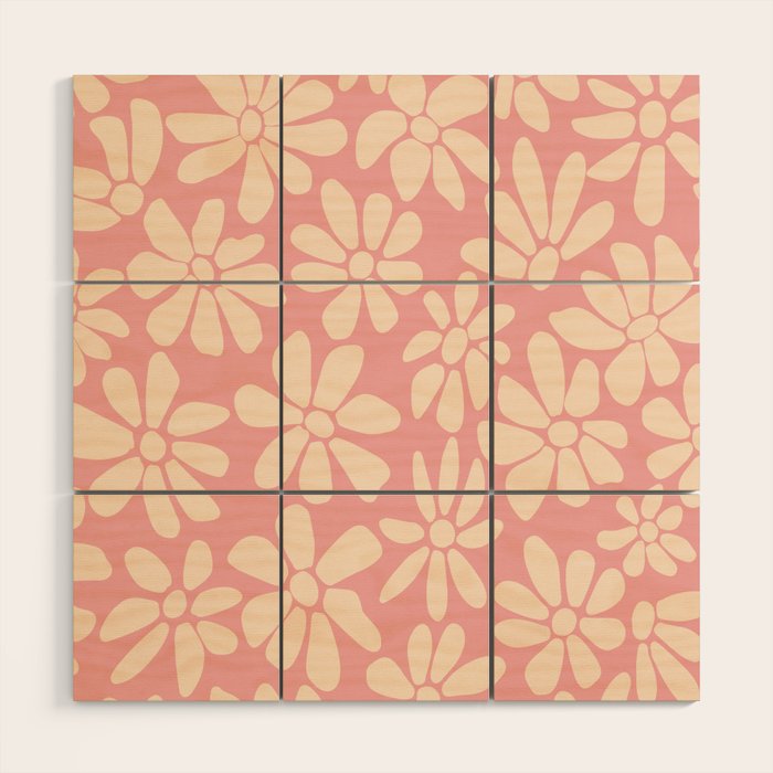 Retro Floral - Pink and Cream Wood Wall Art Gallery Image 1