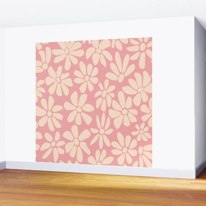 Retro Floral - Pink and Cream Wall Mural Gallery Image 2
