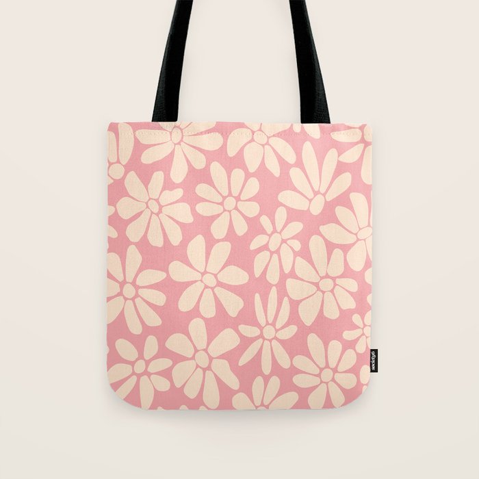Retro Floral - Pink and Cream Tote Bag Gallery Image 1