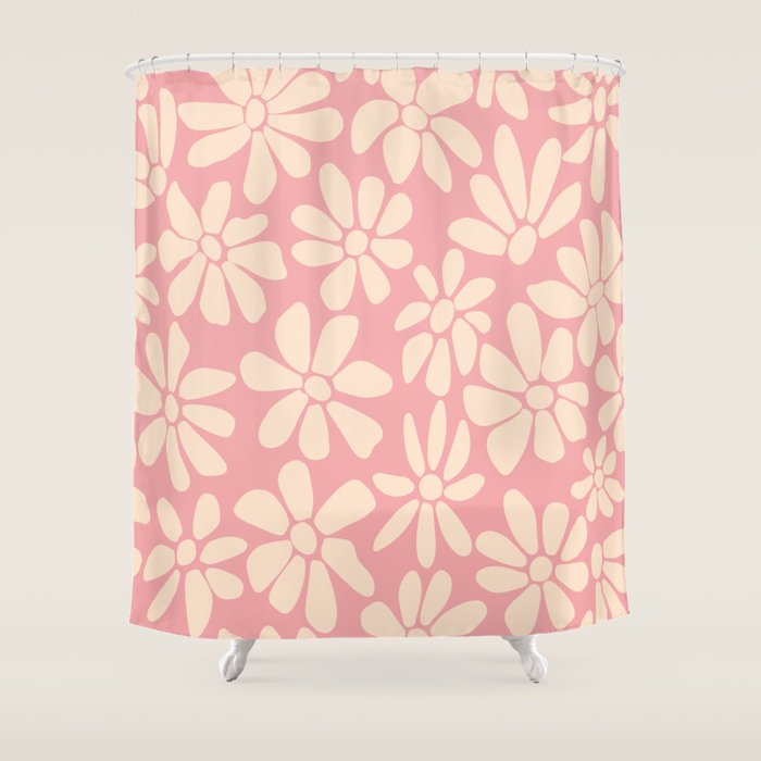 Retro Floral - Pink and Cream Shower Curtain Gallery Image 1