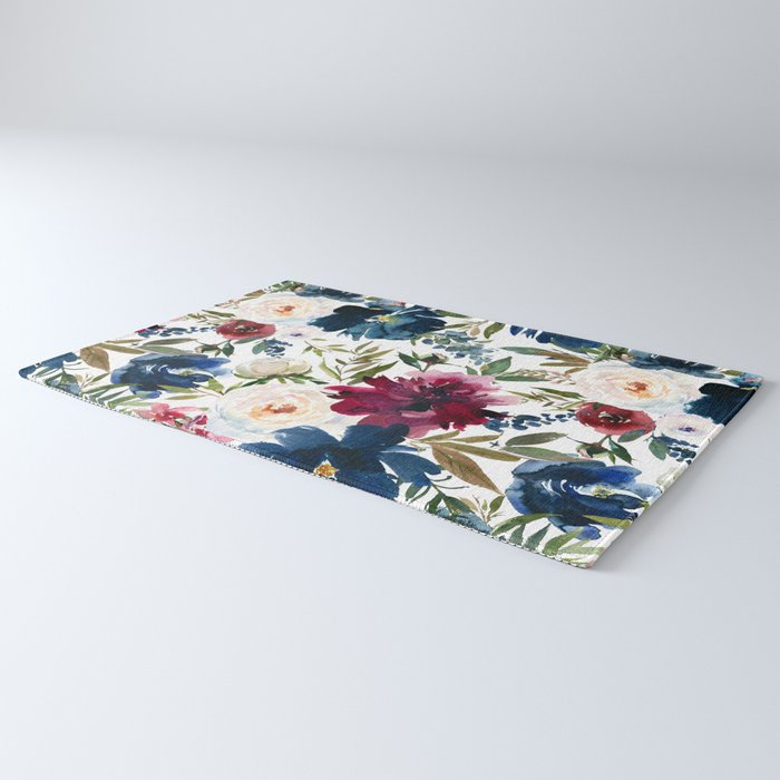 Burgundy Navy Floral Watercolor Pattern A OS Rug Gallery Image 3