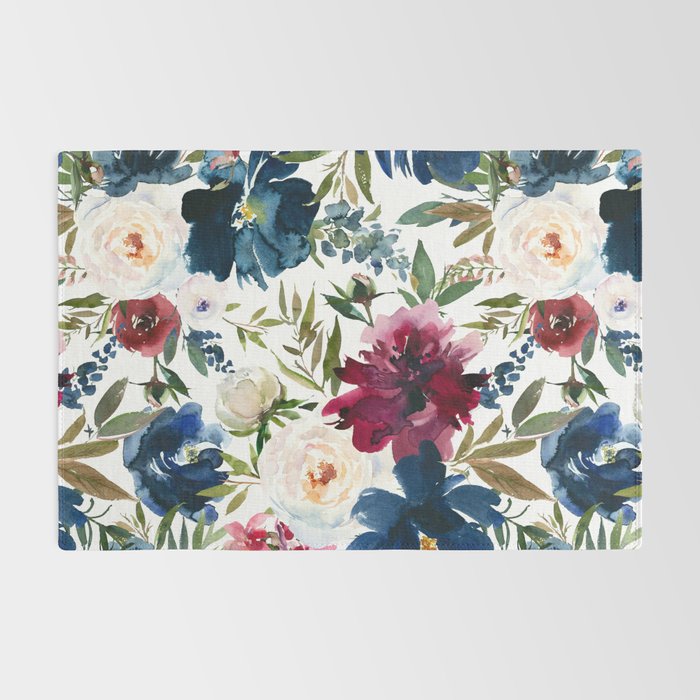 Burgundy Navy Floral Watercolor Pattern A OS Rug Gallery Image 2