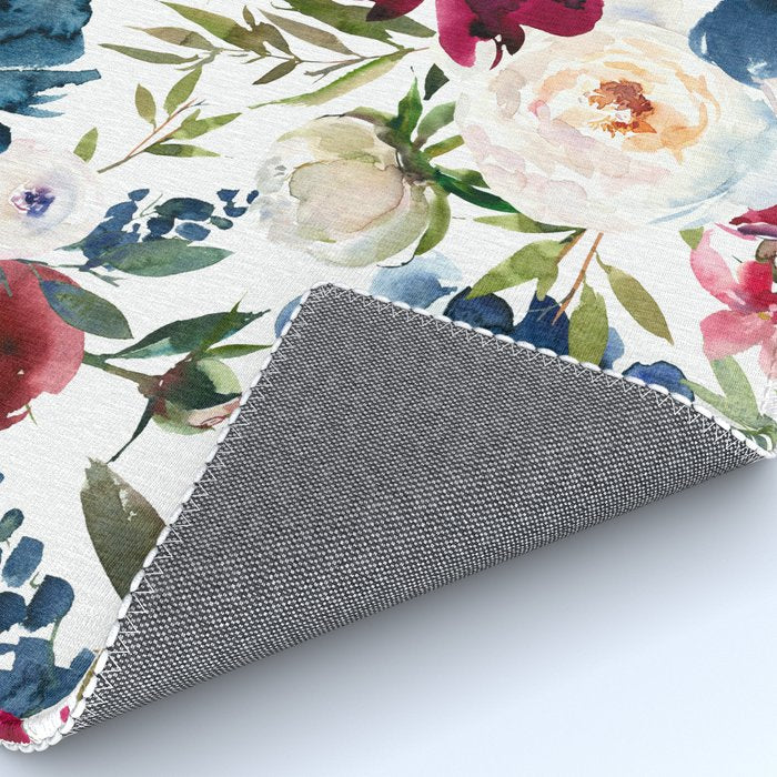 Burgundy Navy Floral Watercolor Pattern A OS Rug Gallery Image 4