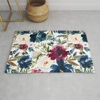 Burgundy Navy Floral Watercolor Pattern A OS Rug Gallery Image 1