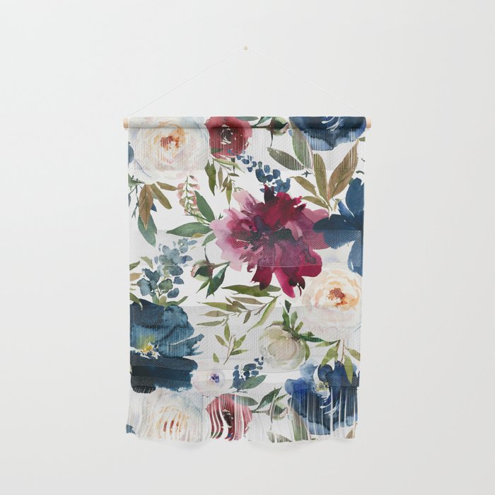 Burgundy Navy Floral Watercolor Pattern A OS Wall Hanging Gallery Image 1