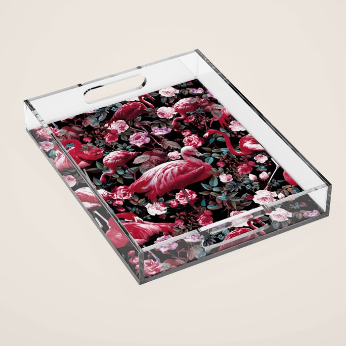 Floral and Flamingo VIII pattern Acrylic Tray Gallery Image 1