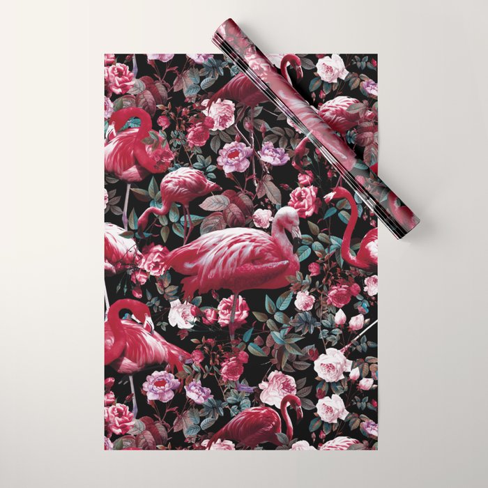 Floral and Flamingo VIII pattern Wrapping Paper Gallery Image 1