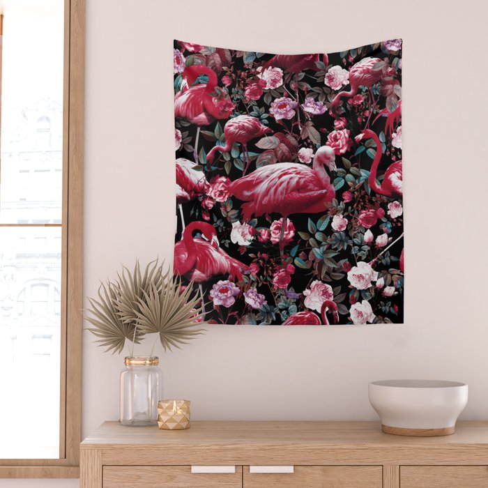 Floral and Flamingo VIII pattern Wall Tapestry Gallery Image 2