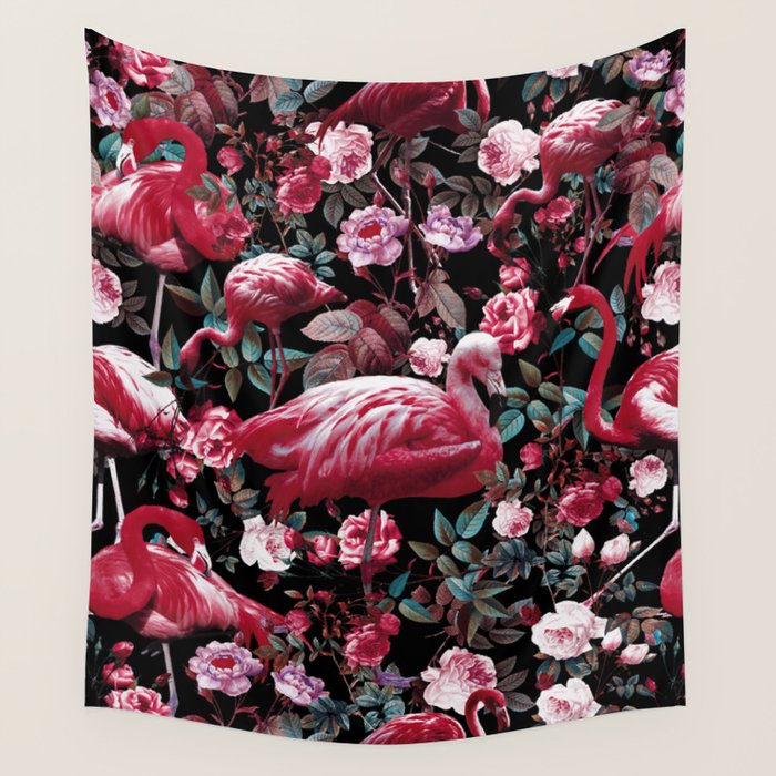 Floral and Flamingo VIII pattern Wall Tapestry Gallery Image 1