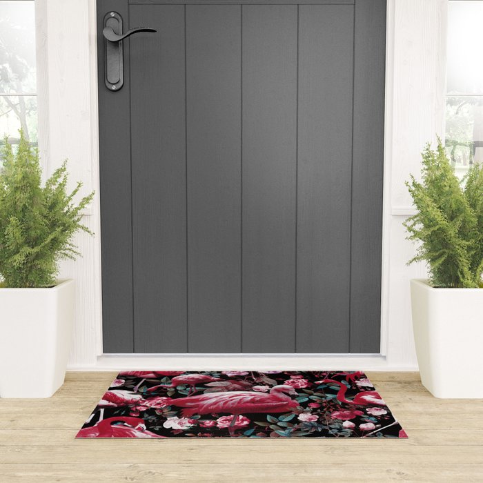 Floral and Flamingo VIII pattern Welcome Mat Gallery Image 3