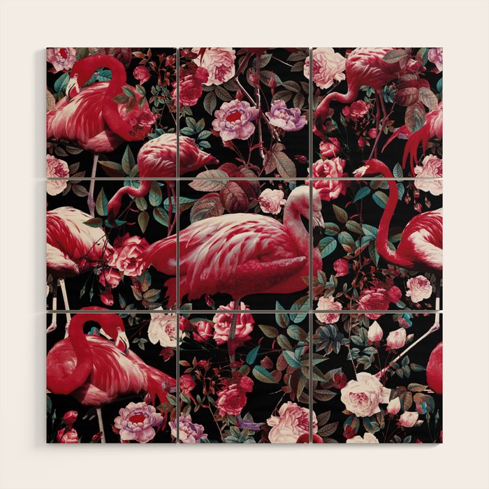Floral and Flamingo VIII pattern Wood Wall Art Gallery Image 1