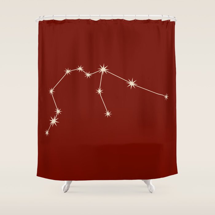 Aquarius Zodiac Star Constellation Line Art Ruby Red Shower Curtain Gallery Image 1