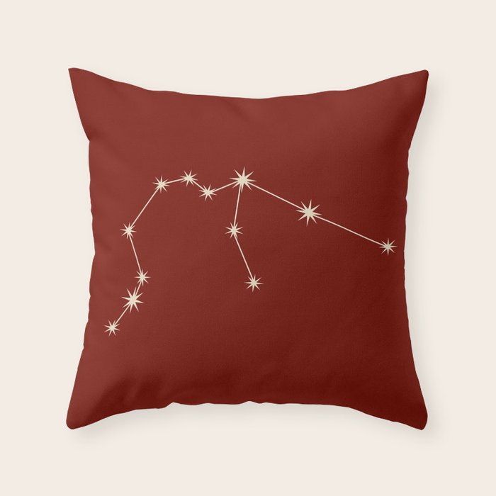 Aquarius Zodiac Star Constellation Line Art Ruby Red Throw Pillow Gallery Image 6