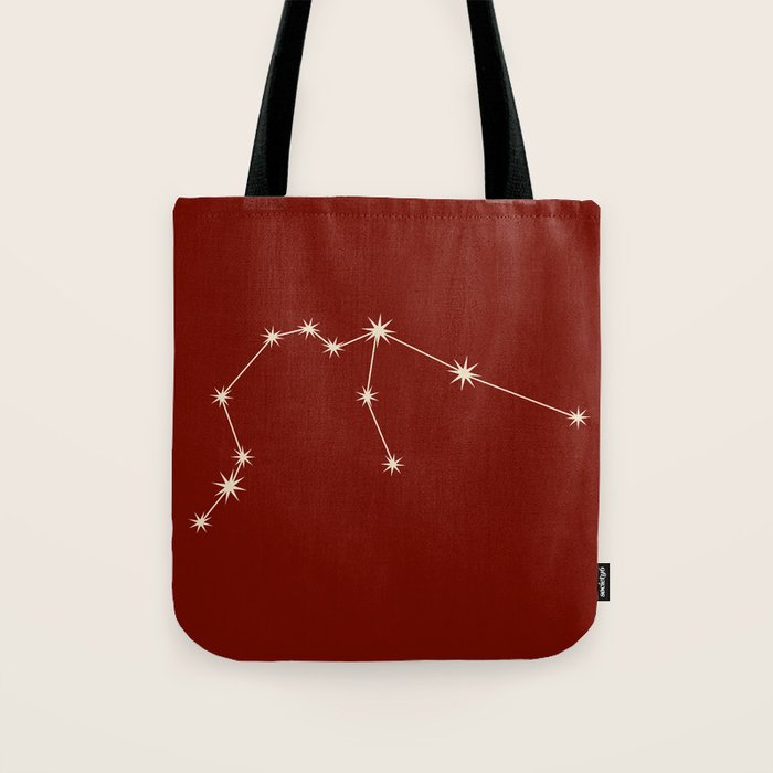 Aquarius Zodiac Star Constellation Line Art Ruby Red Tote Bag Gallery Image 1